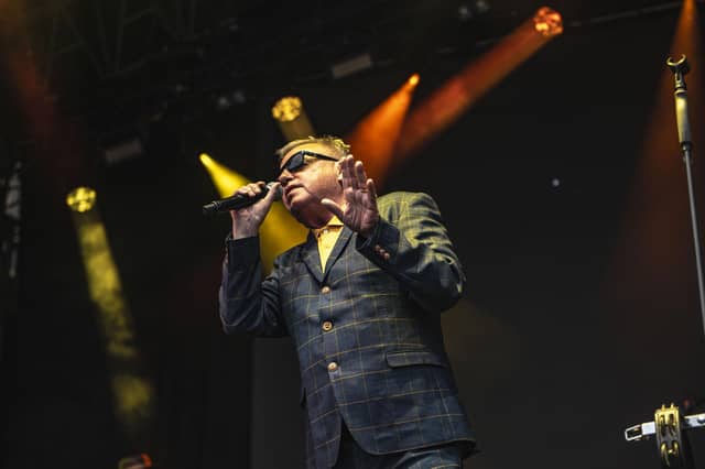 Suggs on stage. Photos by Cuffe and Taylor and The Piece Hall
