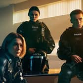 The police officers at the centre of BBC drama Blue Lights. From left, Stevie Neil (Martin McCann), Grace Ellis (Sian Brooke), Annie Conlon (Katherine Devlin), and Tommy Foster (Nathan Braniff) (Picture: Two Cities Television/Todd Antony/BBC)