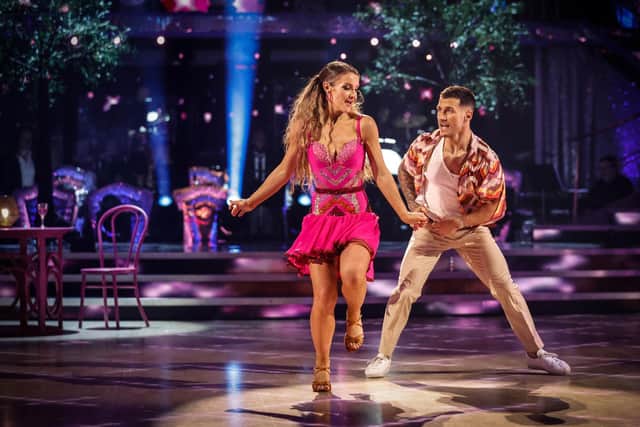 Helen Skelton and Gorka Marquez during the live show of Strictly Come Dancing on BBC1.  Photo credit: Guy Levy/BBC/PA Wire