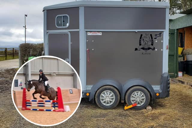 Karen Stead, from Guiseley, said that the £5,000 trailer that she used to transport her horse ‘Dude’ to competitions was stolen in the early hours of Tuesday morning. Photo: Karen Stead