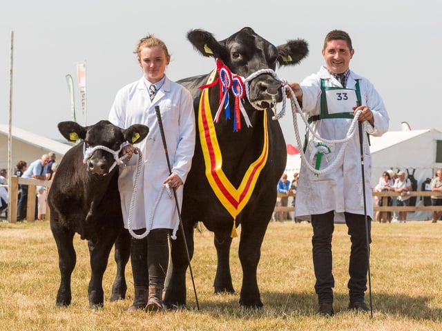 The Supreme Beef winner Blelack Princess Carina celebrates her success alongside handlers Cathal O'Meara and Daisy Newton