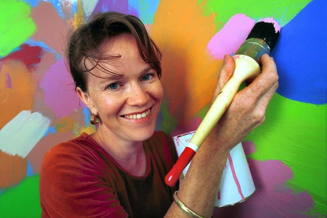 This is artist Kath Morrill pictured in July 1999 who produced paint which smells of various aromas, which include, strawberries, bananas, coconut, orange peel, bubblegum and popcorn. The mother-of-two, from Barkston Ash near Tadcaster, was also planning to produce aroma paint for adults with smells such as gin and tonic, marijuana, pherimones and lager.