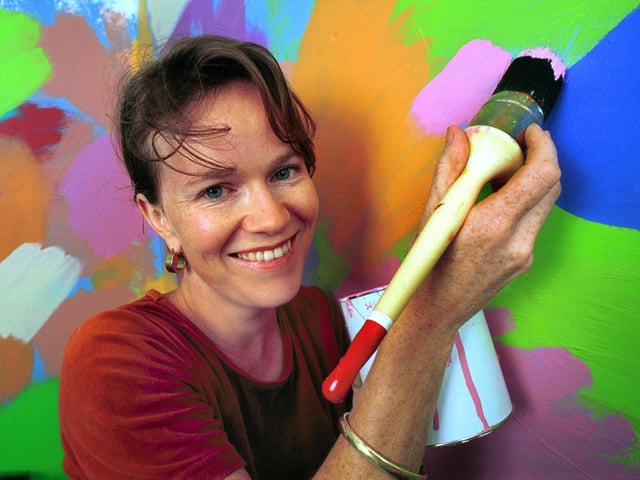 This is artist Kath Morrill pictured in July 1999 who produced paint which smells of various aromas, which include, strawberries, bananas, coconut, orange peel, bubblegum and popcorn. The mother-of-two, from Barkston Ash near Tadcaster, was also planning to produce aroma paint for adults with smells such as gin and tonic, marijuana, pherimones and lager.