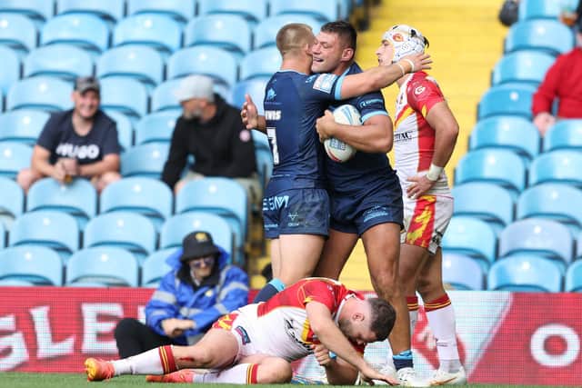 Ryan Hall celebrates after scoring for Hull KR in their Magic Weekend win over Catalans Dragons. Picture by John Clifton/SWpix.com.