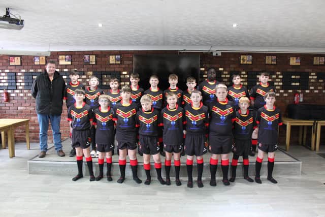 The under 12’s team at Upton Amateur Rugby League Club with their shirts sponsored by AN Abraham