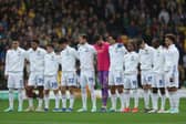 Leeds players line up before kick-off