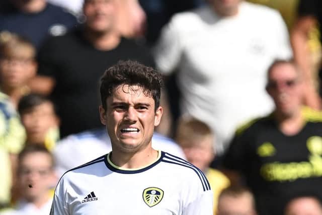 Leeds United's Welsh midfielder Daniel James eyes the ball during the English Premier League football match between Leeds United and Chelsea at Elland Road in Leeds, northern England, on August 21, 2022.