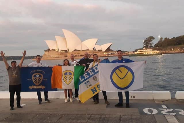 Leeds United fans in front of the world-famous Sydney Opera House (Pic: Leeds United NSW)