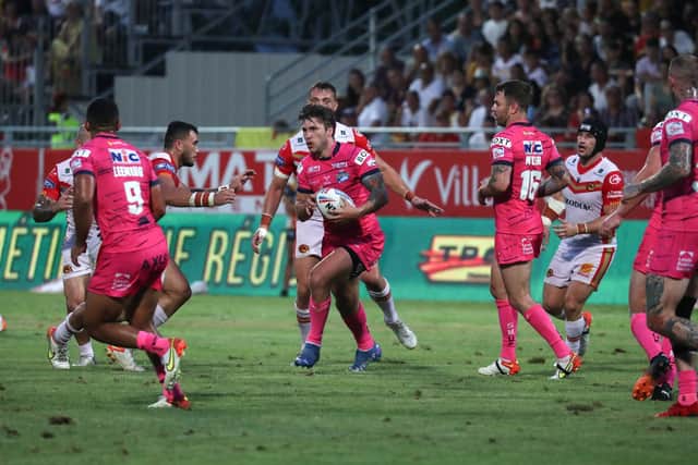 Tom Briscoe in action for Rhinos away to Catalans last week. Picture by Manuel Blondeau/SWpix.com.