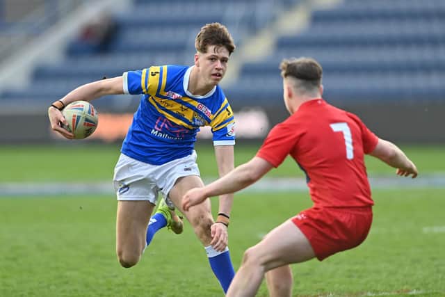 Riley Lumb, pictured in action for Rhinos under-18s against Hull KR, is a potential future first-teamer, academy coach Chev Walker reckons. Picture by Bruce Rollinson,