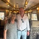 On the write lines ... author Milly aboard the Northern Belle with train owner David Pitts