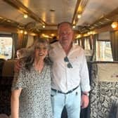 On the write lines ... author Milly aboard the Northern Belle with train owner David Pitts