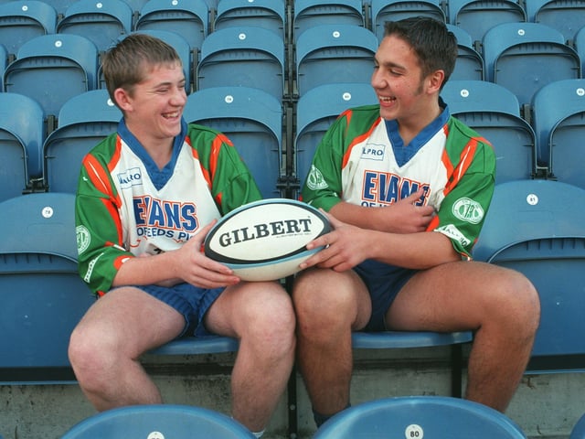 Fifteen-year-old Simon Harrison, left and Craig Sweeton were all smiles in October 1998 after being the youngest players ever to be signed to the first team squad by Hunslet Hawks.