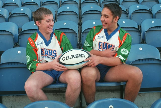 Fifteen-year-old Simon Harrison (left) and Craig Sweeton were all smiles in October 1998 after being the youngest players ever to be signed to the first team squad by Hunslet Hawks.