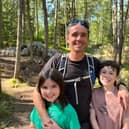 Andrew Curran with his children, getting fit ahead of the Great North Run.