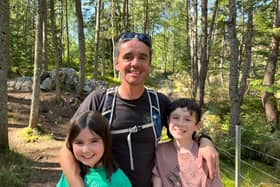 Andrew Curran with his children, getting fit ahead of the Great North Run.