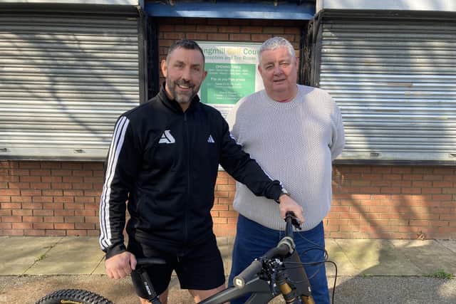 Andy Shires (left) and former councillor Tony Homewood have launched a campaign to transform Ossett's former Spring Mill Course Course in a bike park and padel complex. LDRS image