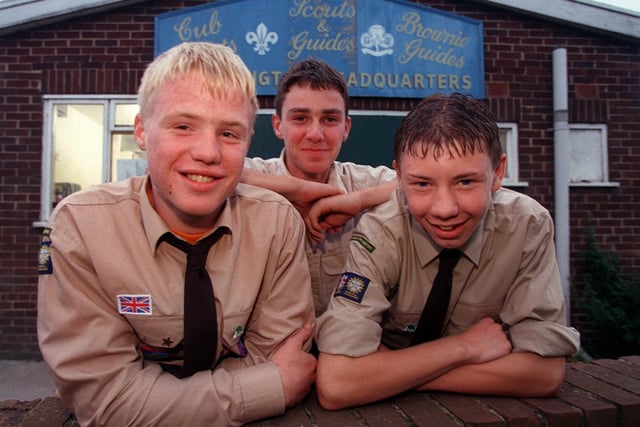 Three of the Drighlington Scouts who are hoping to raise money for a trip to Namibia. Pictured in September 1999, from left, are Ben Wilman, Sam Matthews and Alexis Young-Blakelock.