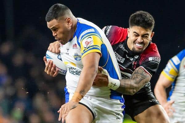 Sam Lisone, seen in action against Salford Red Devils, will return to Leeds Rhinos' 17 for tonight's Challenge Cup clash with St Helens. Picture by Allan McKenzie/SWpix.com.