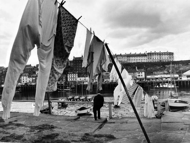 A line of washing makes a brave showing above Whitby Harbour in May 1971.