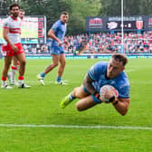 Chris Hankinson scores Leeds Rhinos' opening try in their 34-8 win against Hull KR. Picture by Allan McKenzie/SWpix.com.
