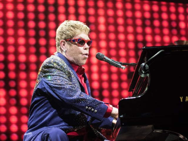 The Rocket Man belts out a hit on stage in September 2013.