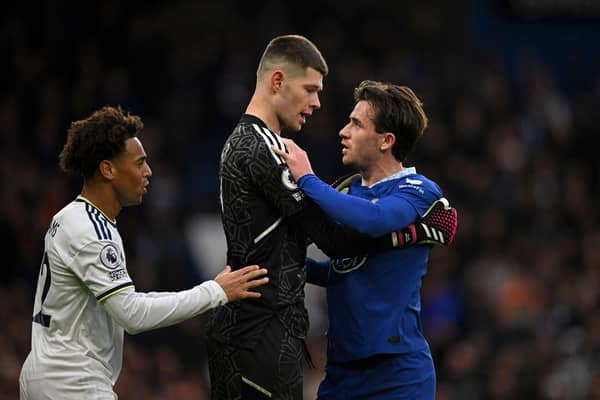 SPEAKS VOLUMES: The fact that Whites keeper Illan Meslier, centre, had Leeds United's best attempt at goal in Saturday's 1-0 defeat at Chelsea, above.
Photo by JUSTIN TALLIS/AFP via Getty Images.