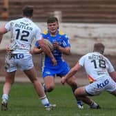 Tom Nicholson-Watton in pre-season action for Rhinos at Bradford Bulls last ytear. Leeds will visit Odsal in Super League next serason. Picture by Steve Riding.