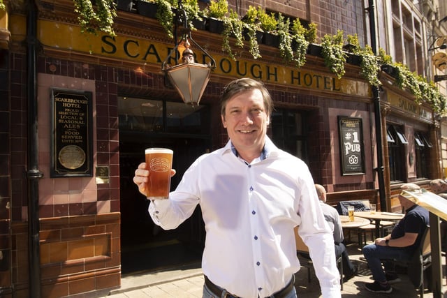 The Scarbrough Hotel, which is celebrating its 200th birthday this summer, is the top-rated pub in Leeds on Tripadvisor. Pictured is the city centre pub's landlord Toby Flint. A customer said: "Absolutely fantastic place to visit! The ale selection was fantastic and we ordered lunch. Fantastic. We recommend a visit."