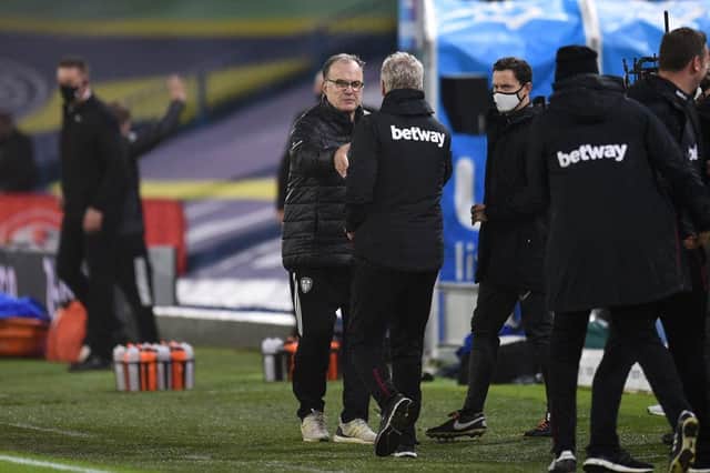 Marcelo Bielsa and David Moyes. (Photo by Oli Scarff - Pool/Getty Images)