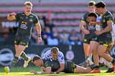 Harry Newman scores for Leeds Rhinos during their 48-24 win at Toulouse Olympique. Picture by Fabrice Rodriguez/SWpix.com.