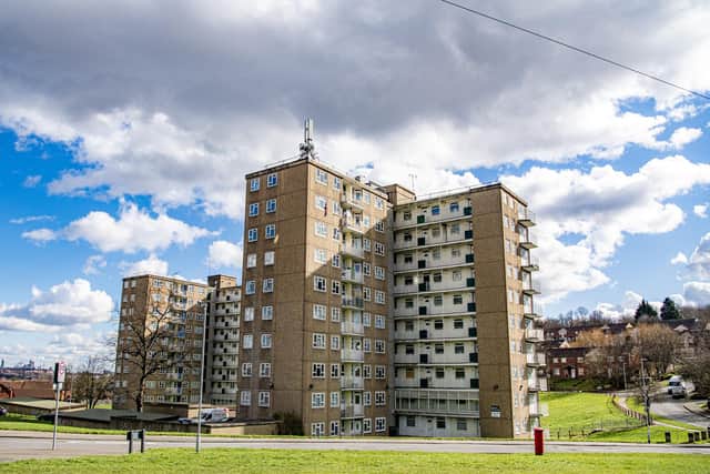 Raynville Court in Bramley, one of the high rise tower block complexes in Leeds which is set for demolition.