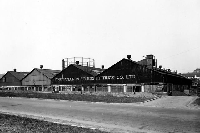 The factory premises of The Taylor Rustless Fittings Co. Ltd., with empty gasholder behind. Situated on the Ring Road. Pictured in April 1946.