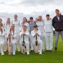 Andrew 'Freddie' Flintoff (standing, second from right) with the girls' cricket team he is forming at Blackpool's South Shore CC in the latest series of Field of Dreams (Picture: BBC/South Shore/Lauren Hira)