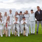 Andrew 'Freddie' Flintoff (standing, second from right) with the girls' cricket team he is forming at Blackpool's South Shore CC in the latest series of Field of Dreams (Picture: BBC/South Shore/Lauren Hira)