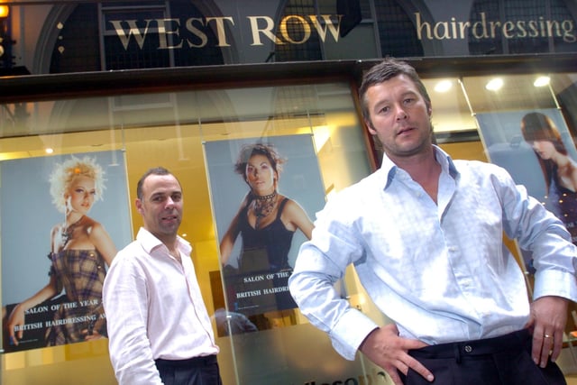 Steve and Mark, left, who run West Row hairdressing in Leeds city centre, pictured on September 10, 2004.