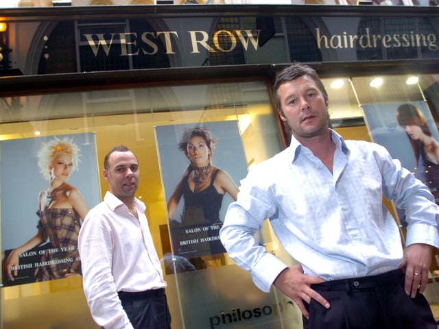 Steve and Mark, left, who run West Row hairdressing in Leeds city centre, pictured on September 10, 2004.