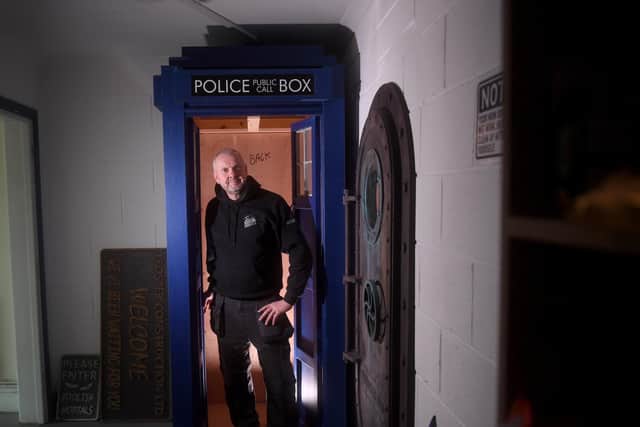 John Foster is pictured with the Doctor Who Tardis at his business. Picture taken by Yorkshire Post Photographer Simon Hulme