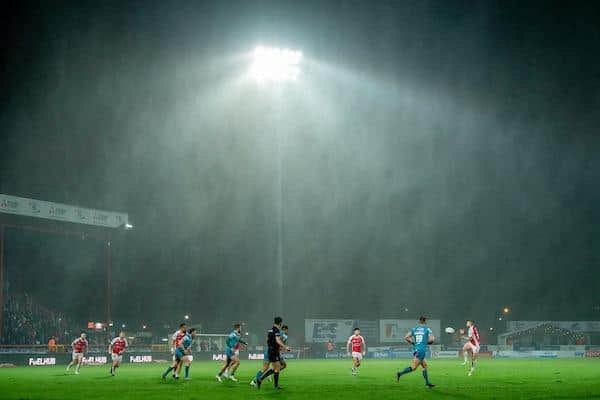 Rhinos will be hoping for drier conditions than this year's encounter when they visit Hull KR in Super League round two. Picture by Allan McKenzie/SWpix.com.