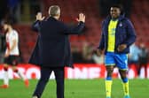 DANGER: Recently returned Nottingham Forest striker Taiwo Awoniyi, right, pictured with boss Steve Cooper after January's victory against Southampton at St Mary's.
Photo by Michael Steele/Getty Images.