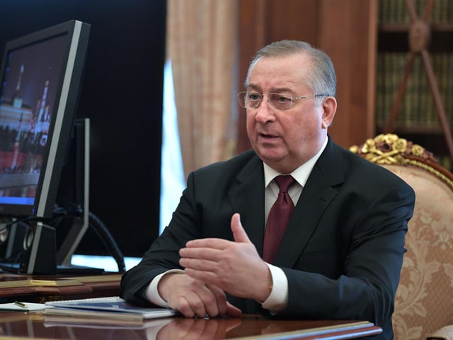 Nikolai Tokarev, president of the Russia state-owned pipeline company Transneft.,and has previously been sanctioned, along with his daughter and wife, by the US. Mr Tokarev is described as a “prominent Russian businessman” with significant business interests and a “long-standing associate” of the Russian president. Mr Tokarev is a former KGB officer who served alongside Mr Putin in East Germany towards the end of the Cold War. (Photo by Alexei Druzhinin Sputnik/AFP via Getty Images)