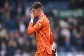 BITTER ENDING: Whites 'keeper Illan Meslier after Leeds United's 5-1 defeat at home to Crystal Palace, the start of a final run of nine games without a win and just two points from a possible 27 which led to relegation. Photo by Stu Forster/Getty Images.