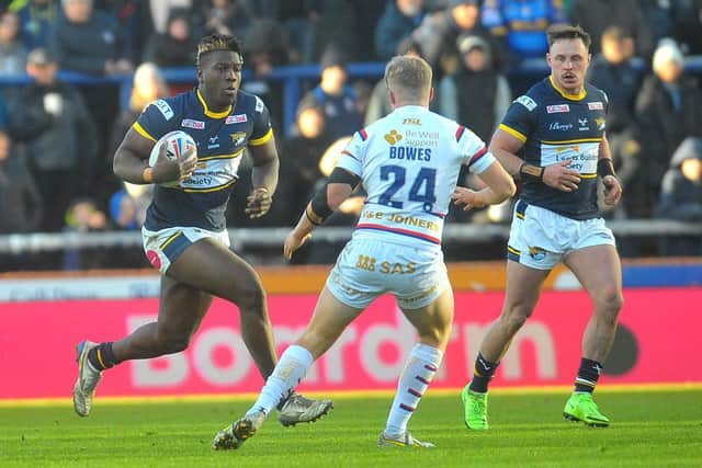 Justin Sangare could make his competitive debut for Rhinos at Warrington on Thursday. Picture by Steve Riding.