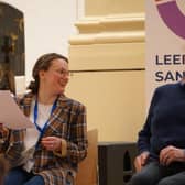 Anna Bland and Sir John Battle enjoy discussion about local community