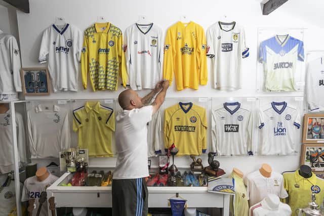 Leeds United super fan, Ben Hunt, 46, has built a museum in his house, packed to the rafters with football memorabilia dedicated to the club. Photo Lee McLean/SWNS