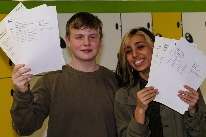 Harvey Hewat-Pike and Aneesa Meah with their results