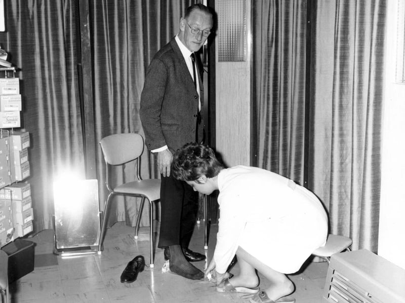 Actor Wilfrid Brambell, who played Steptoe in Steptoe and Son, pictured in Scholls Foot Clinic on Commercial Street in June 1967.