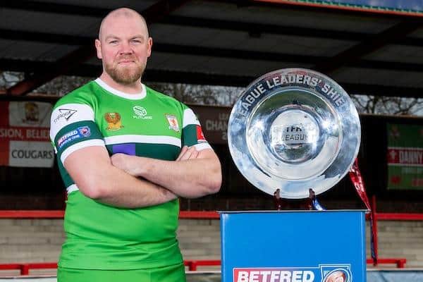 Hunslet's Steve Crossley with the League One trophy. He will make his competitive debut when the Parksiders begin their campaign at Doncaster on Sunday. Picture by Allan McKenzie/SWpix.com.