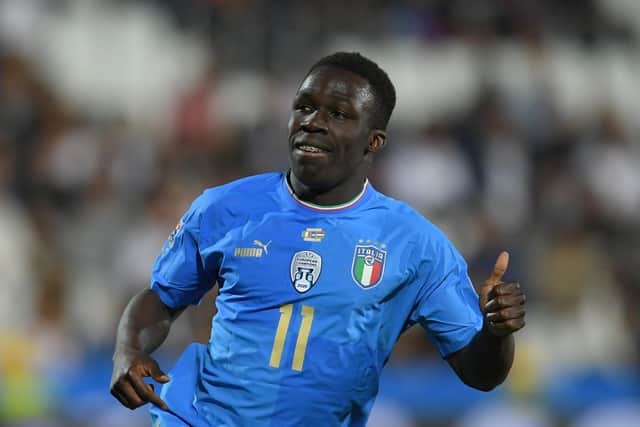 RECORD BREAKER: Leeds United new boy Wilfried Gnonto, in action for Italy in the Nations League clash against Hungary last June. Photo by Claudio Villa/Getty Images.