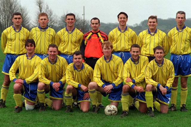 Cookridge of Senior Division B of the Leeds Sunday Leaguenin December 1997. Pictured, back from left, are Paul Stevens, David Brady, Paul Scott, Jamie Ibbetson, John Meehan, Nick Draper and Jerry Rose. Front row, from left, are John Clay, Tony Lewis, Dave Hemingway, Francis Smith, Phil Beesting and Andy Clay.